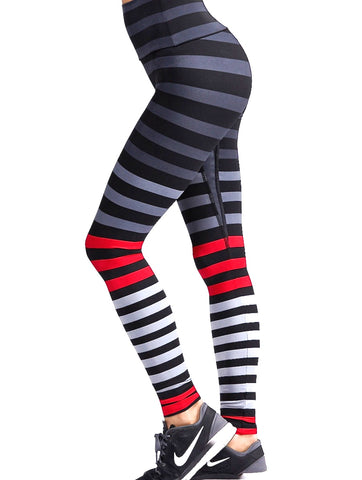 Red/Black Striped Bra & Leggings Set - NeamFit